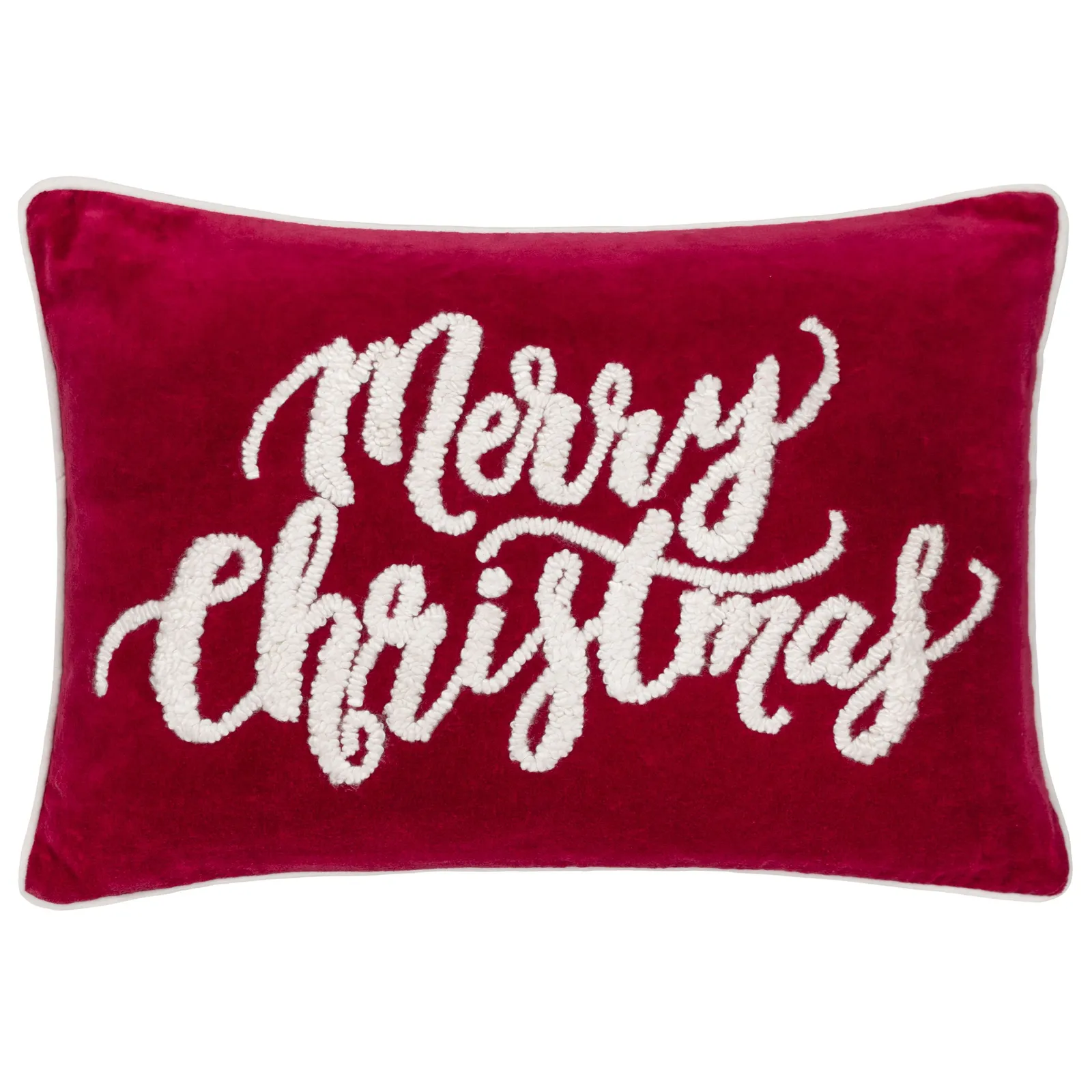 Paoletti Winter Merry Christmas Embroidered Polyester Filled Cushion in Red