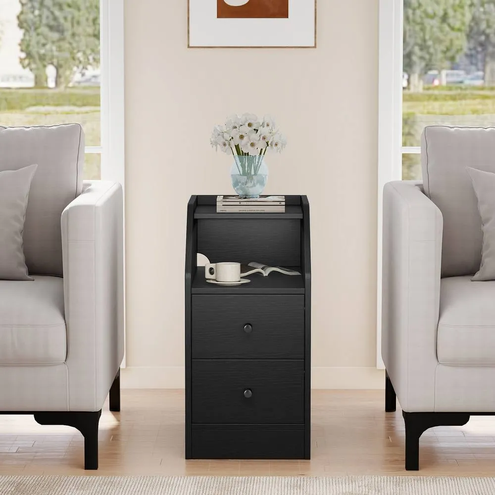 Costway Side End Table with Charging Station in Black 3