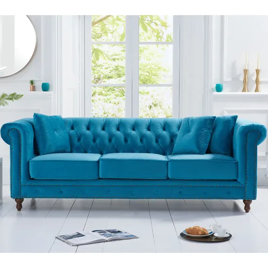Propus Plush Fabric 3 Seater Sofa In Teal