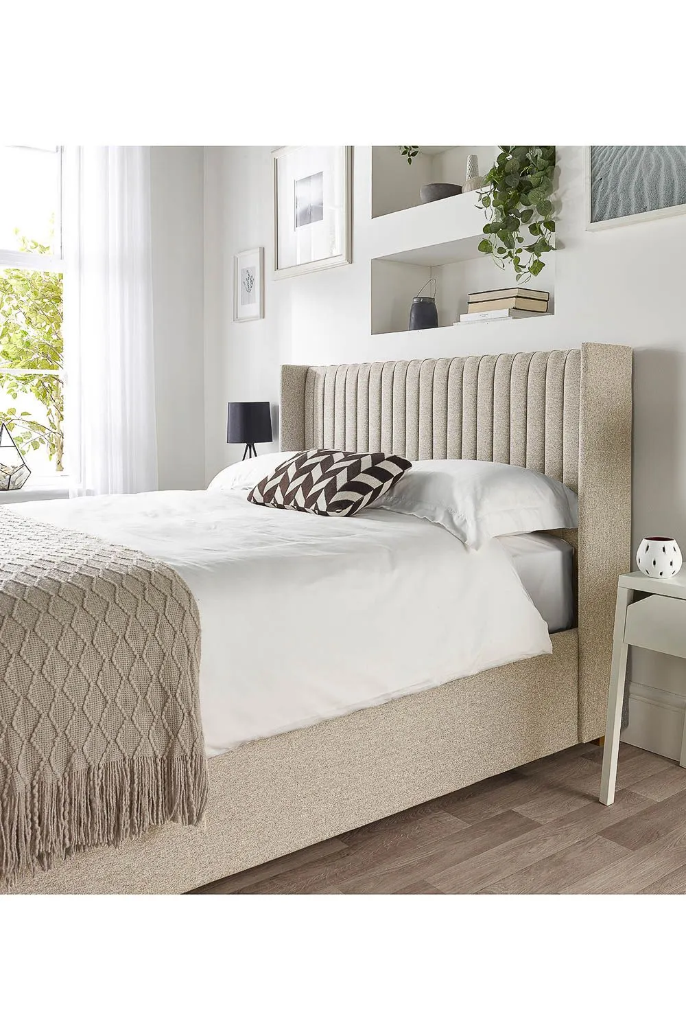 Catherine Lansfield Soho Ottoman Storage Wing Bed in Saxon Twill Fabric, Custom Made in Natural 5