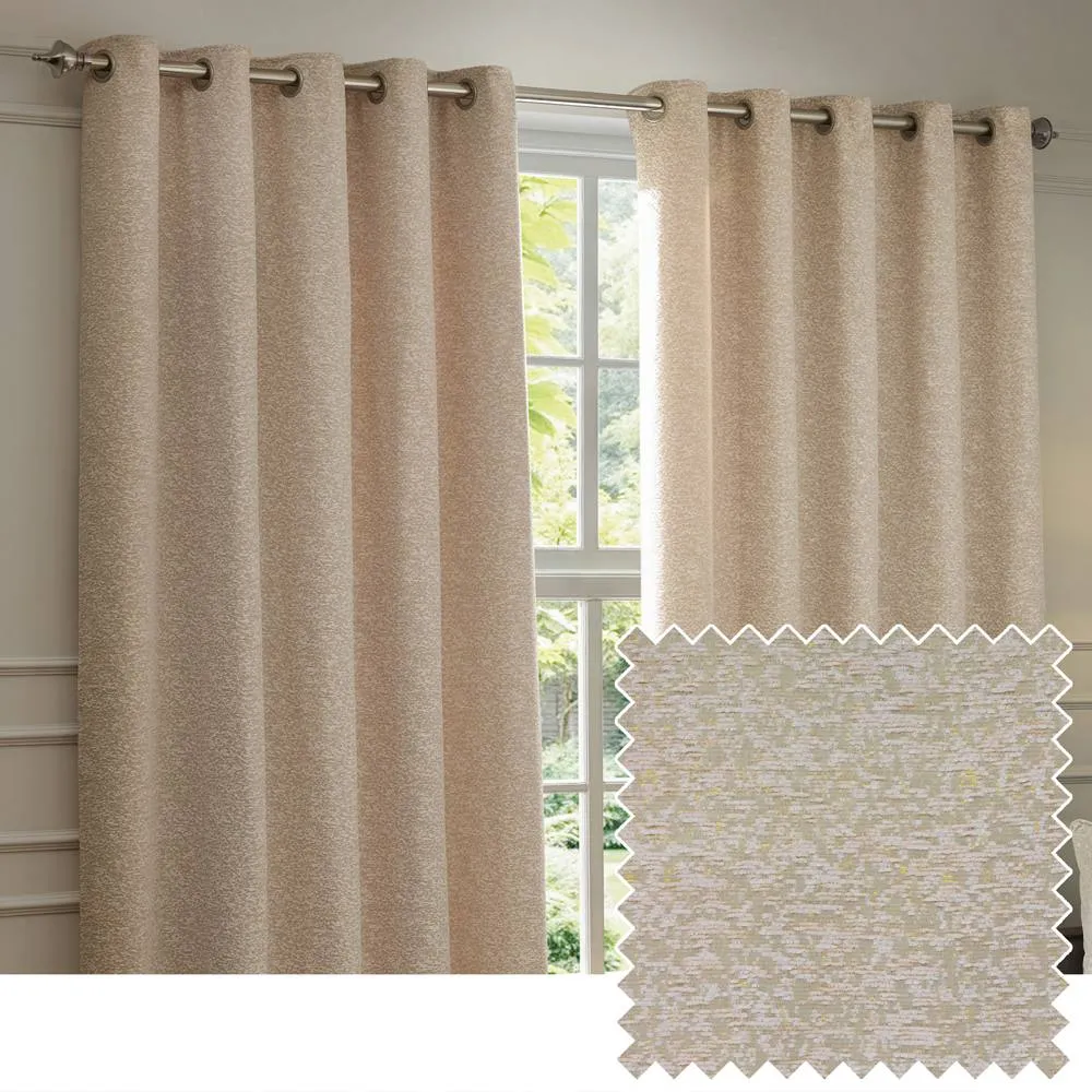 Paoletti Galaxy Velvet Chenille Eyelet Curtain Pair in Nude 1