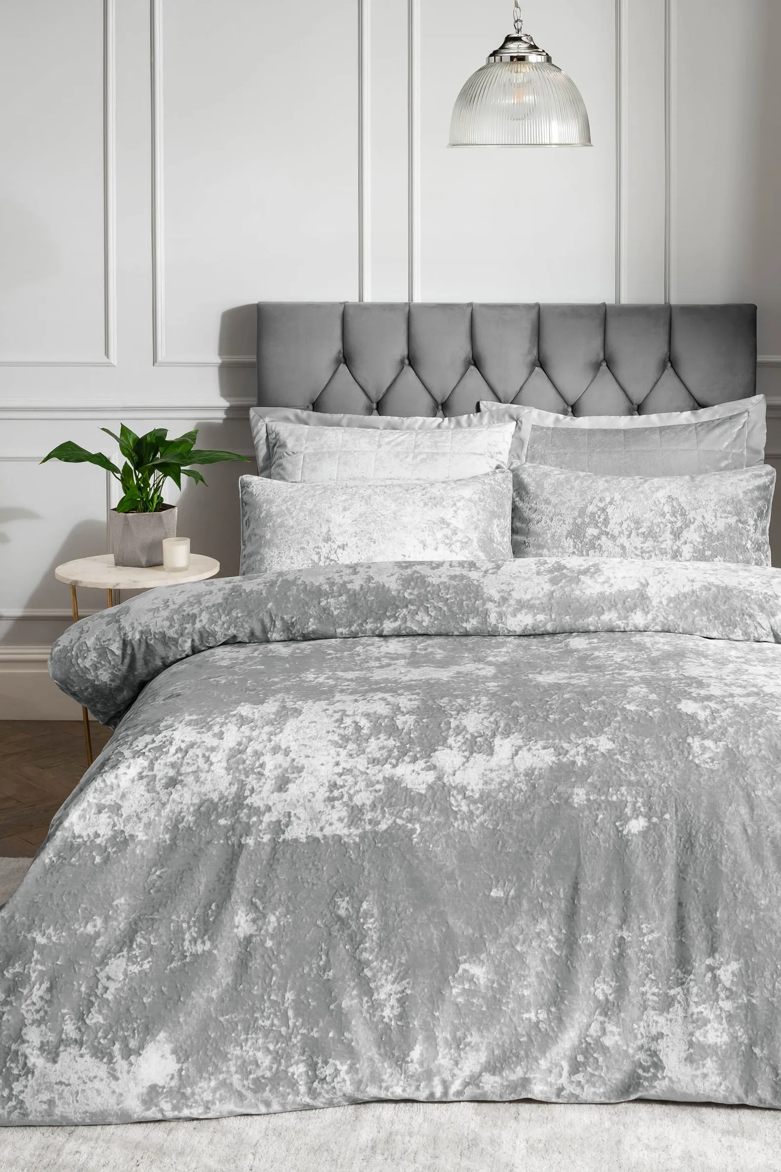 Catherine Lansfield 'Crushed Velvet' Duvet Set in Silver