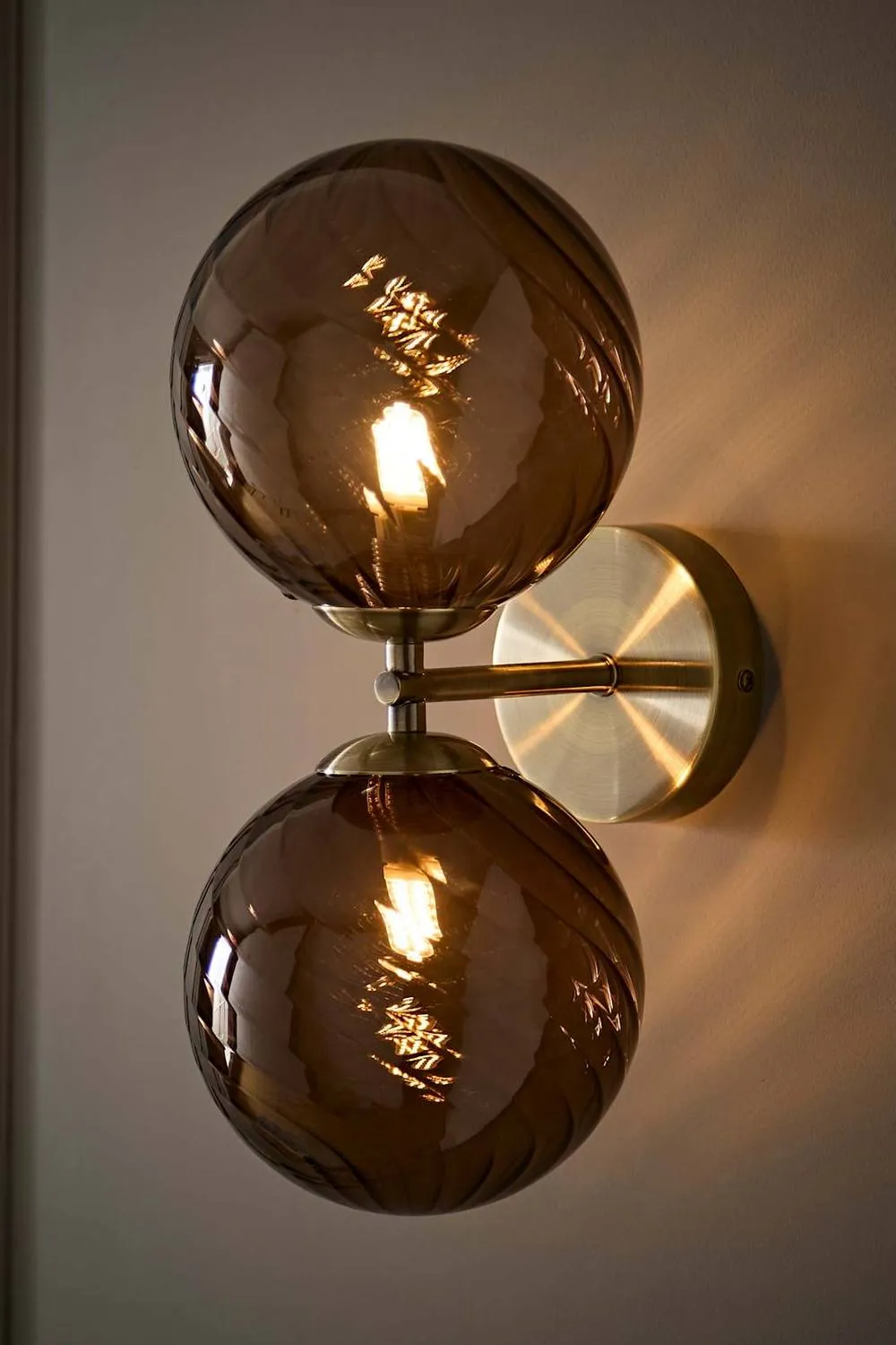 ValueLights Sydney Pair 2 Way Up Down Glass Swirl Shades Wall Lights in Bronze 2
