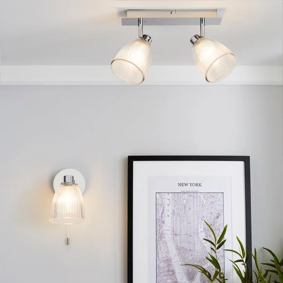 Bremont 2 Light Ribbed Glass Bathroom Semi Flush Spotlight Bar 6