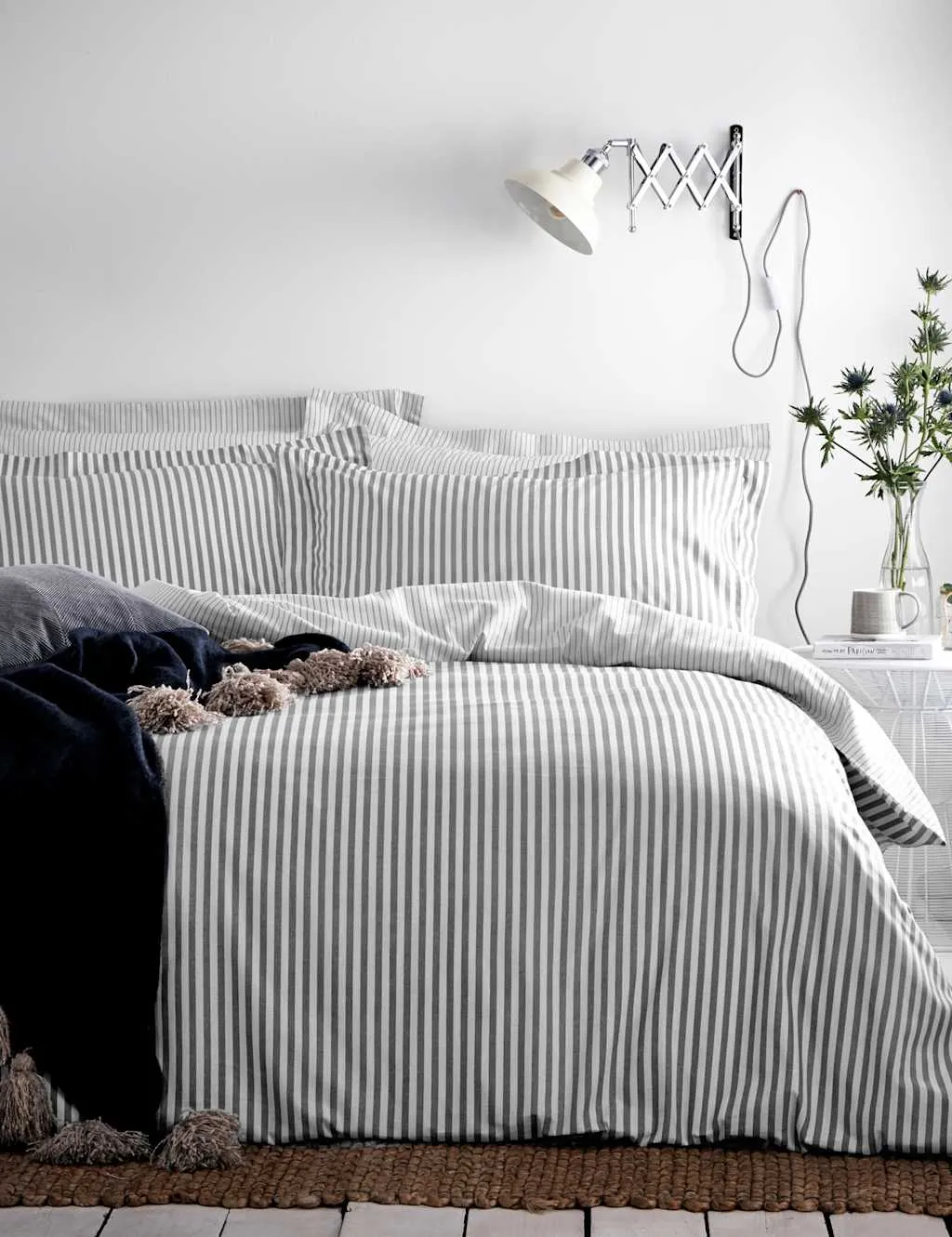 YARD Hebden Striped Cotton Reversible Bedding Set Grey Mix