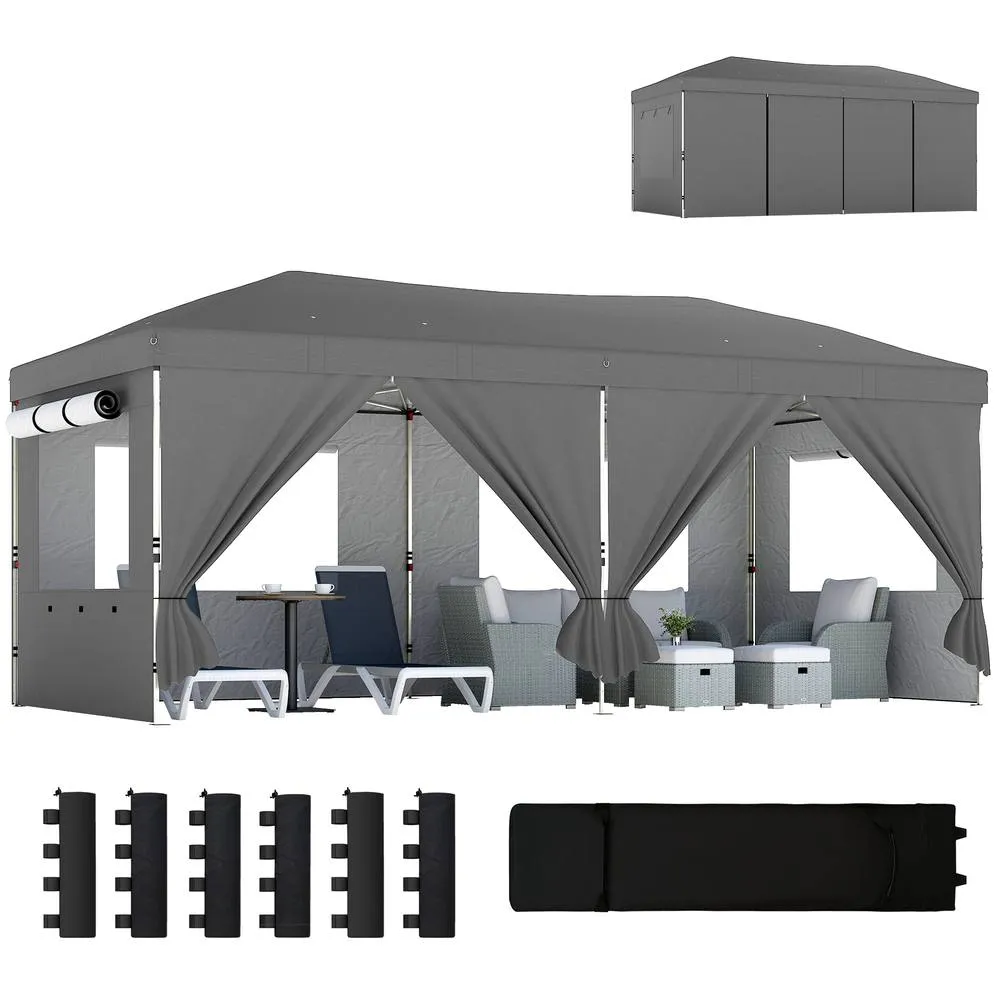 OUTSUNNY 3 x 6 m Pop Up Gazebo, UPF50+ Wedding Party Tent Marquee, Dark Grey 2