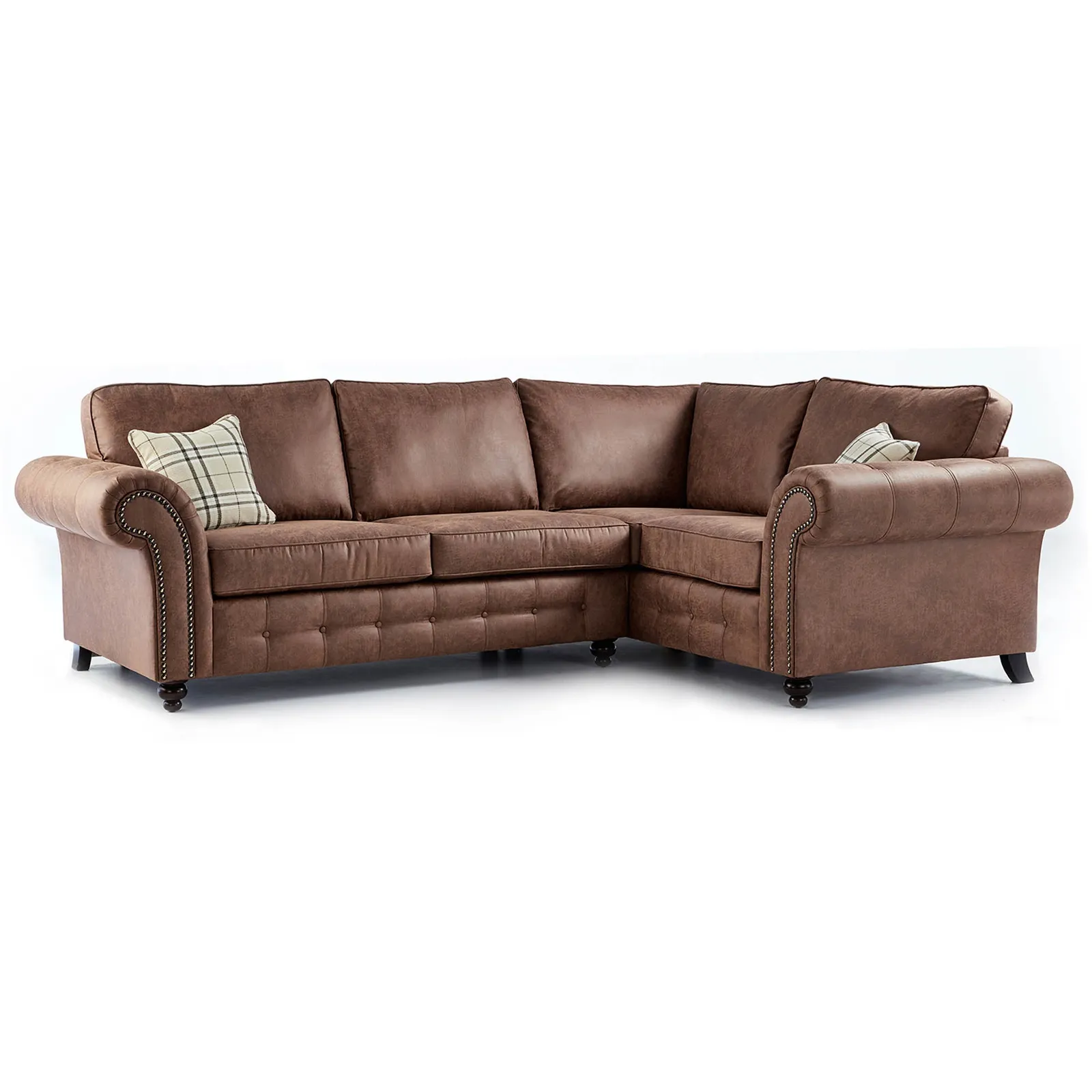Oakland Right Hand Faux Leather Corner Sofa Brown
