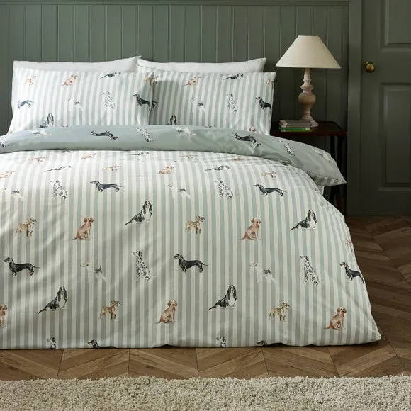 Catherine Lansfield Dog Stripe Polycotton Duvet Cover & Pillowcase Set 1