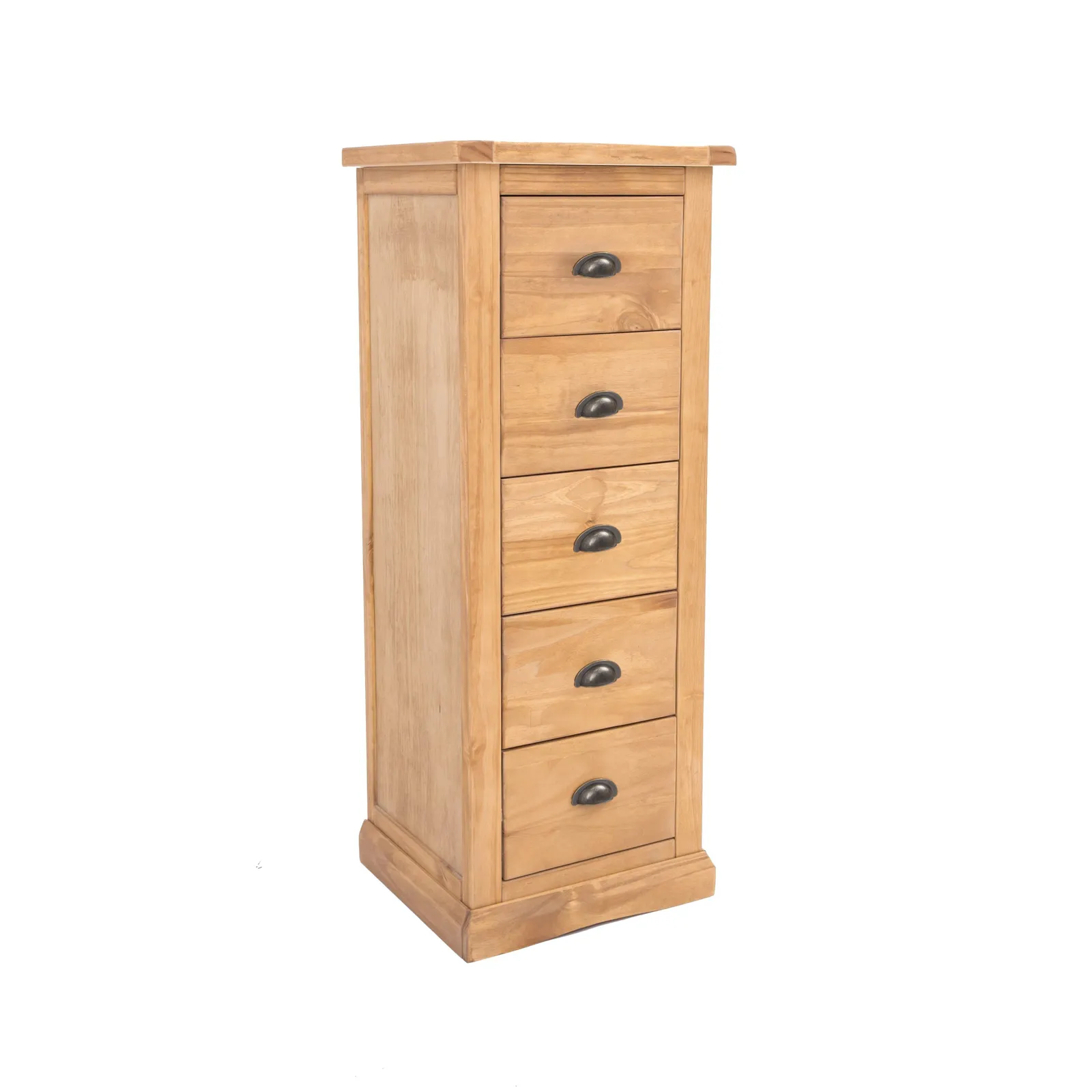 Cabinet Bits Lucca 5 Drawer Narrow Chest of Drawers Brass Cup Handle in Light Brown 2