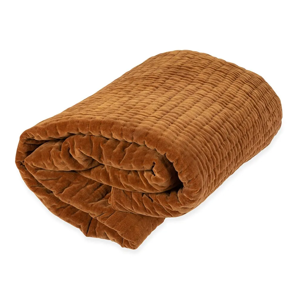 Heal's Kantha Velvet Bedspread Toffee 140 x 200cm 2