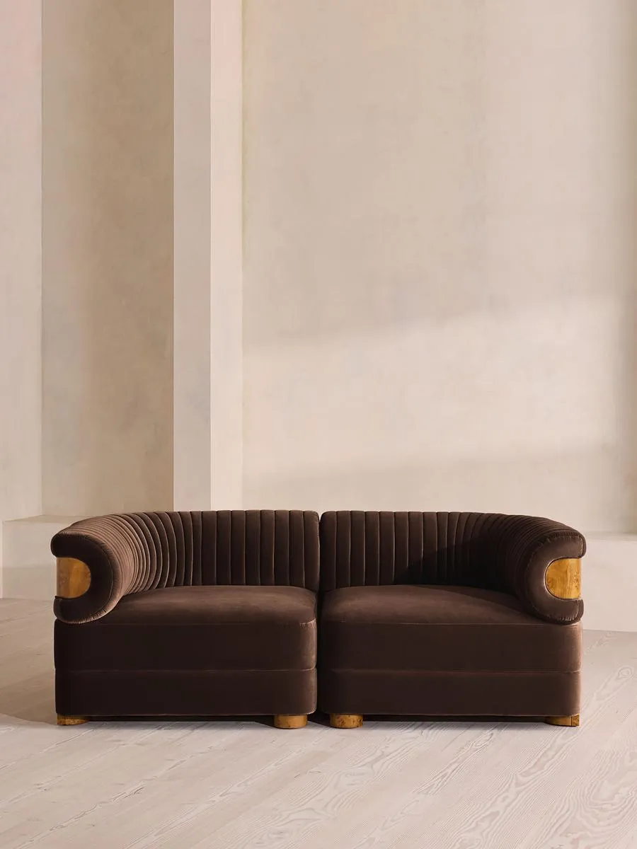 Caleb Modular Three Seater Sofa, Velvet, Chocolate, Dark Burl