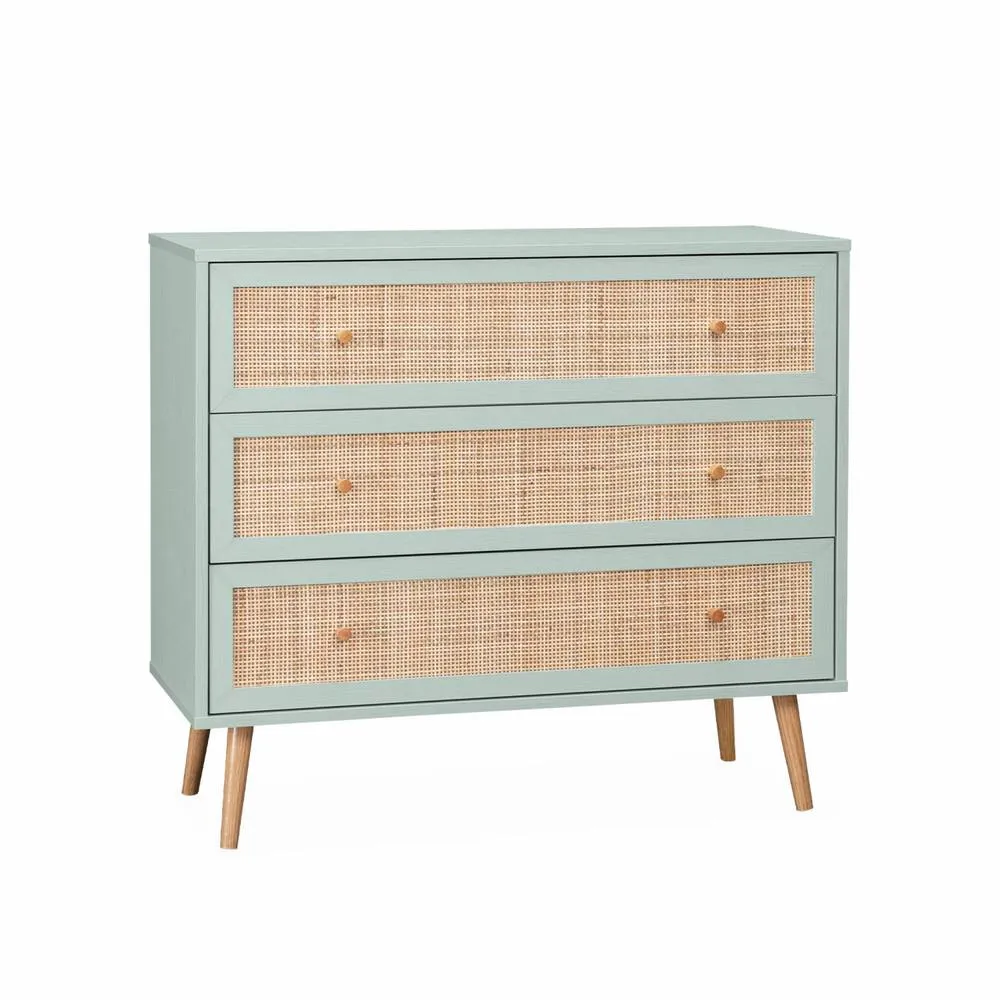 sweeek 3-drawer chest with wood & cane effect in Light Green 2