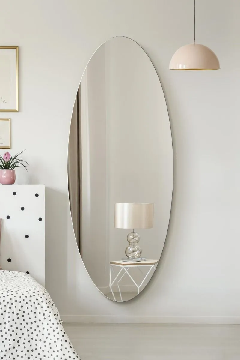 MirrorOutlet Frameless Oval Wall Mirror 71" X 28" (180x70CM) in Silver