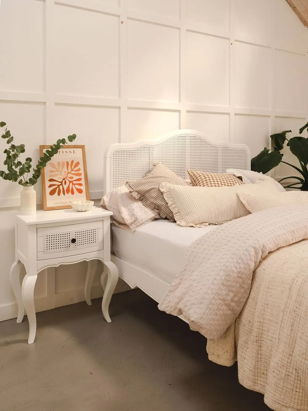 Statement Furniture Louis 5ft King Size Bed Frame with Rattan Cane Headboard in White 2