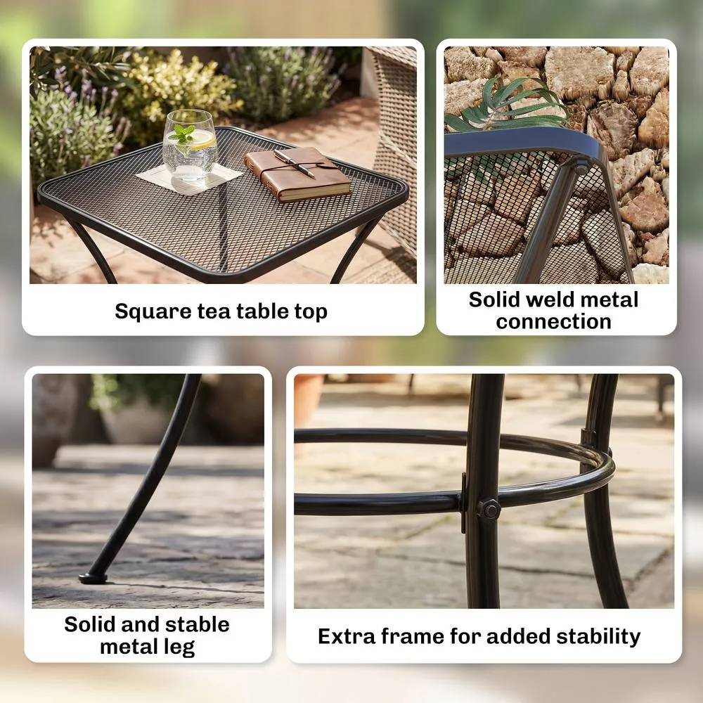 OUTSUNNY 45cm Square Metal Outdoor Patio Bistro Table Coffee Desk Black 5