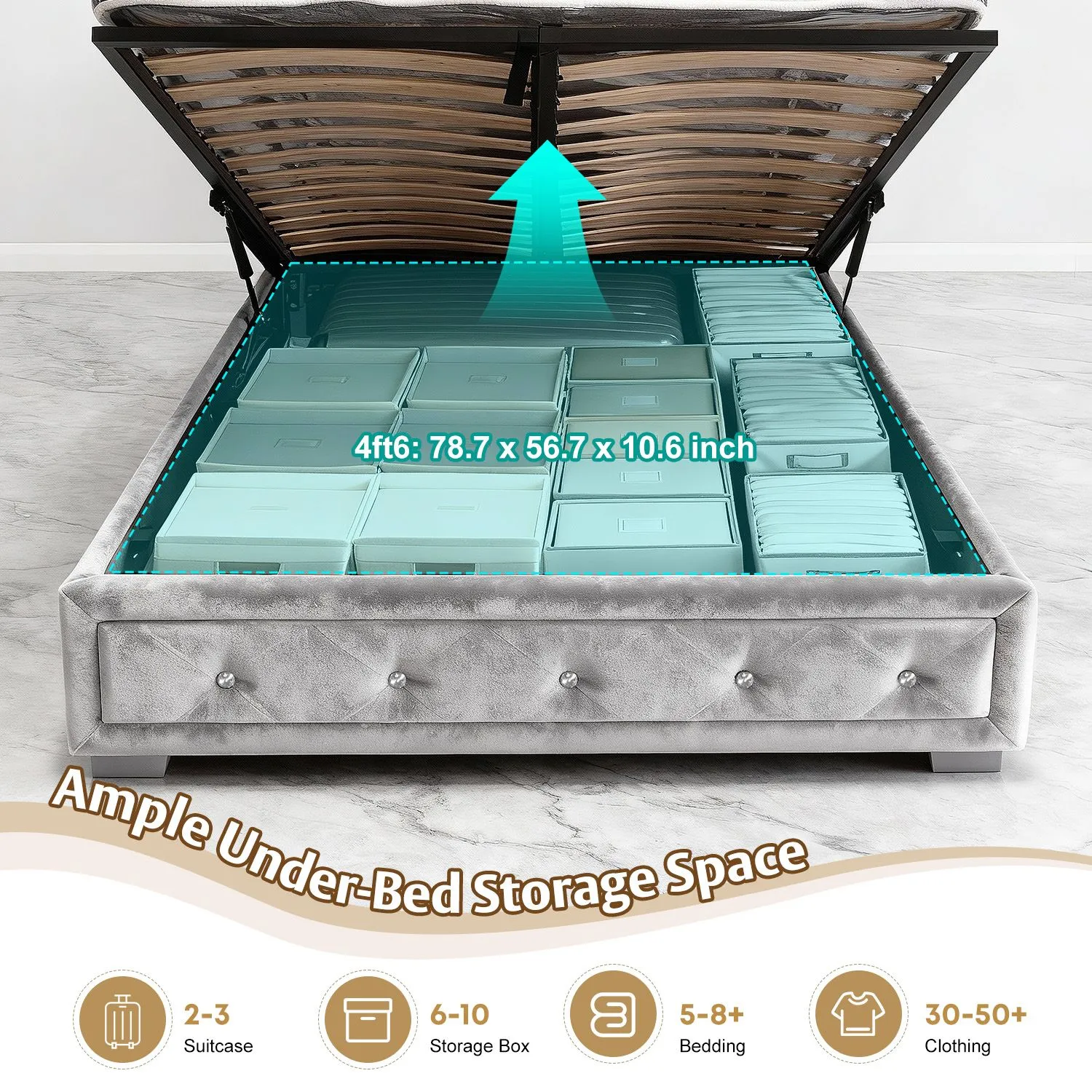 Comfy Living Ltd Fabric Silver Crushed Velvet Dimante Bedframe 4