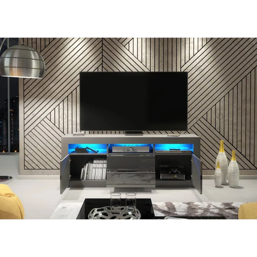 Creative Furniture Shine TV Unit 160cm - Dark Grey with Gloss Doors & LED Lights 3