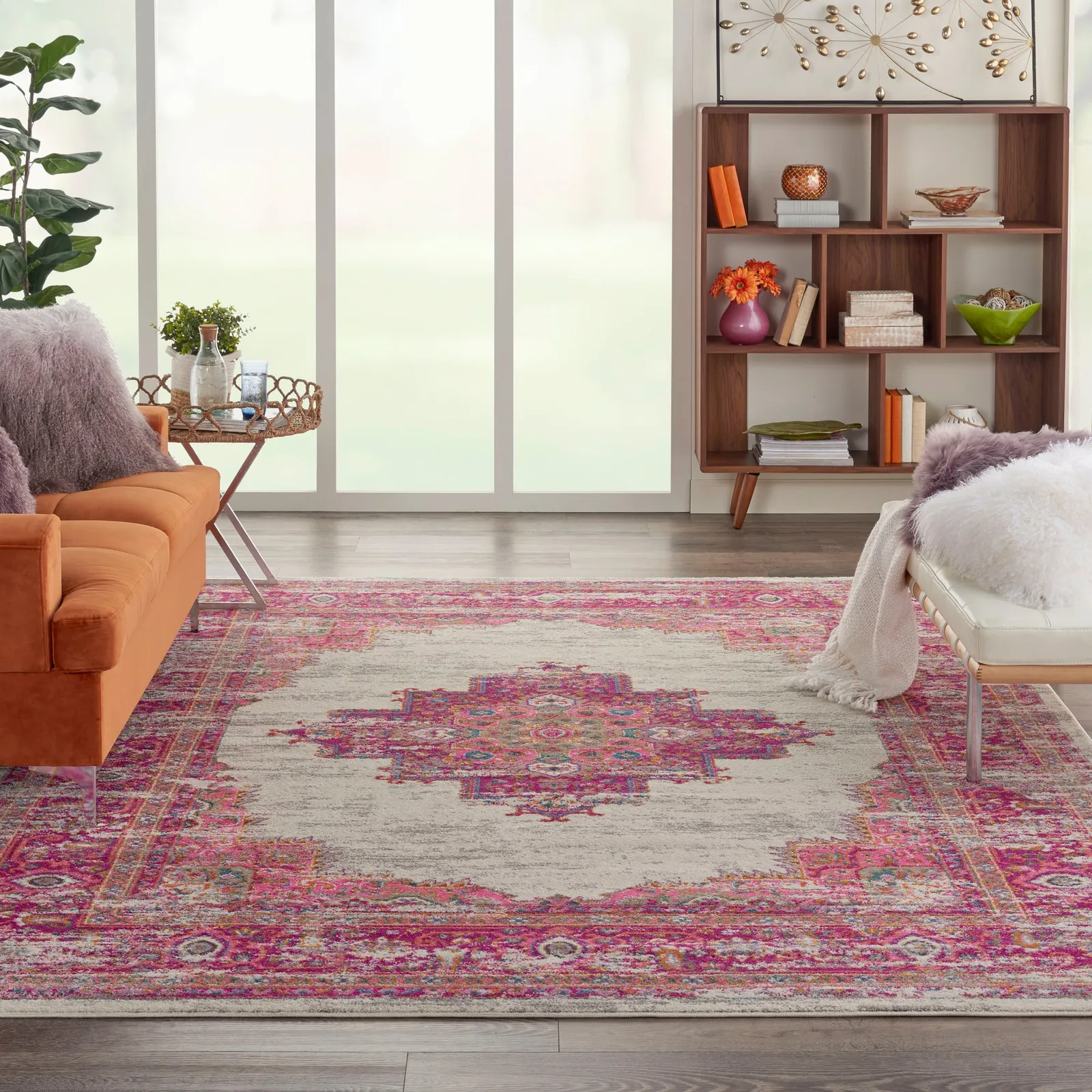 Ivory and Fuchsia Passion Rug 1