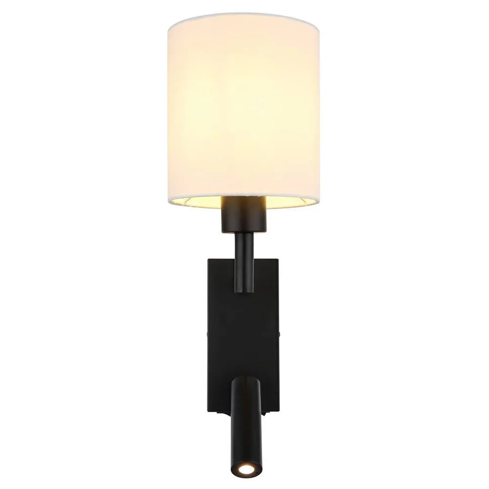 Netlighting Zamora Reading Wall Light Matt Black Textile White Shade E27 3