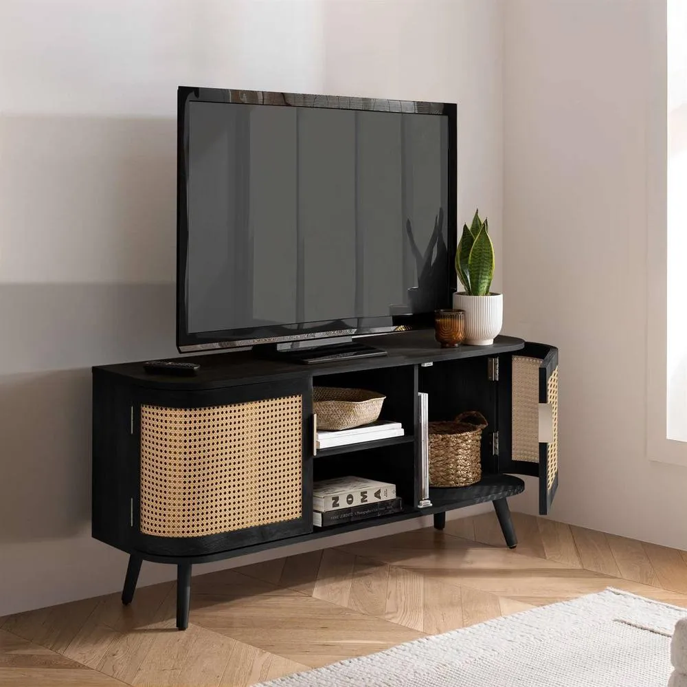 Birlea Rattan TV Entertainment Unit Curved Small Cabinet Sark in Black 2