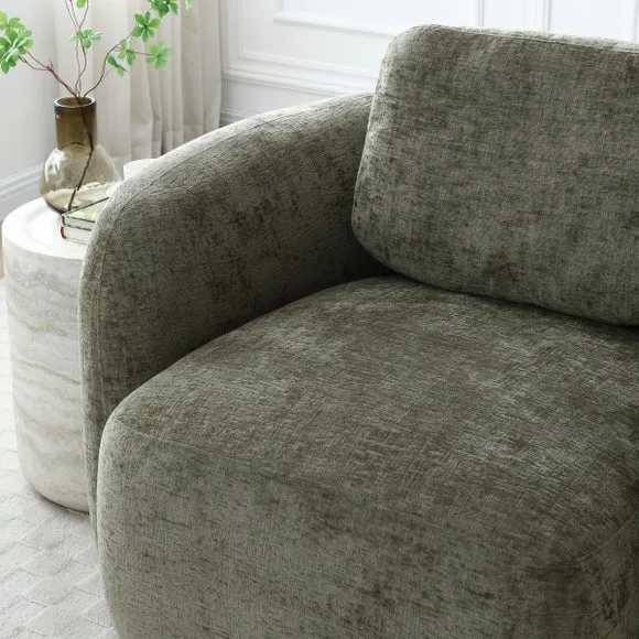 Max Olive Distressed Chenille Curved Swivel Accent Chair 5