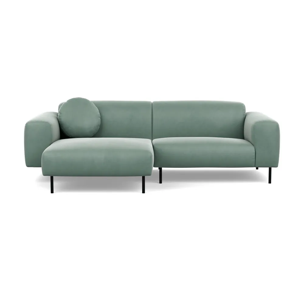 Heal's Luna Left Hand Facing Corner Chaise Sofa Marylebone Velvet Mint Black