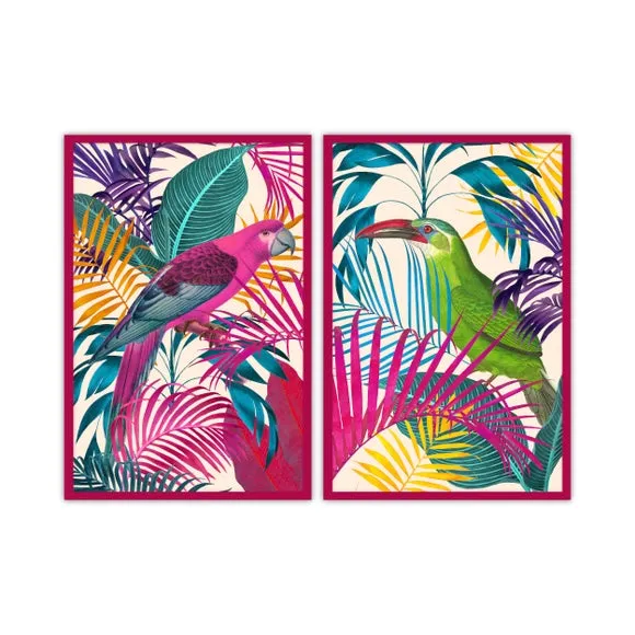 Set of 2 Electric Jungle Birds Framed Prints 2
