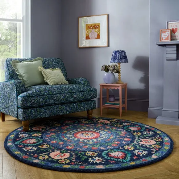 Hani Floral Wool Round Rug