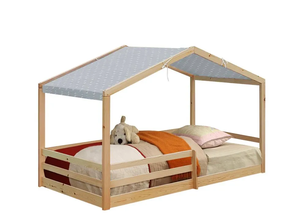 Comfy Living Ltd 3ft Wooden House Bed With Grey Tent in Natural 2