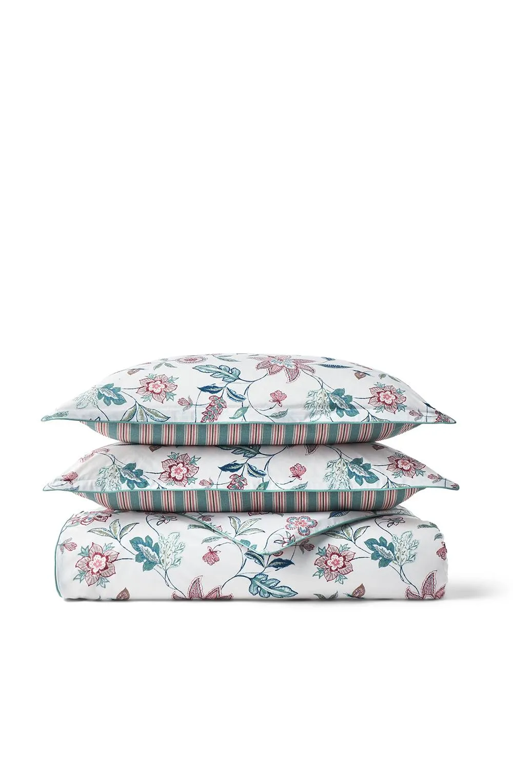 CHRISTY 'Kew' Floral Stripe Reversible Cotton Sateen Duvet Cover Set in Blue 2