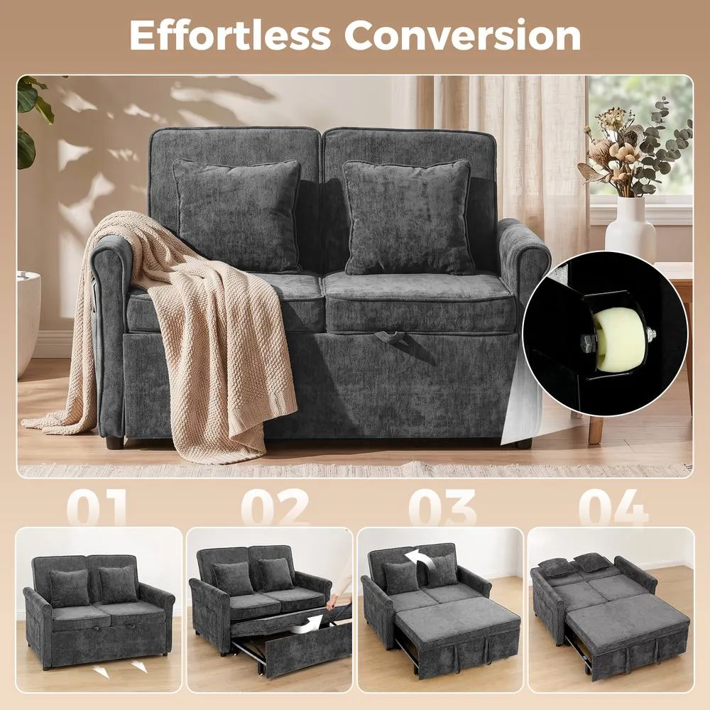 HOMCOM 2 Seater Sofa Bed, 3-in-1 Convertible Pull Out Sofa Bed, Grey 4