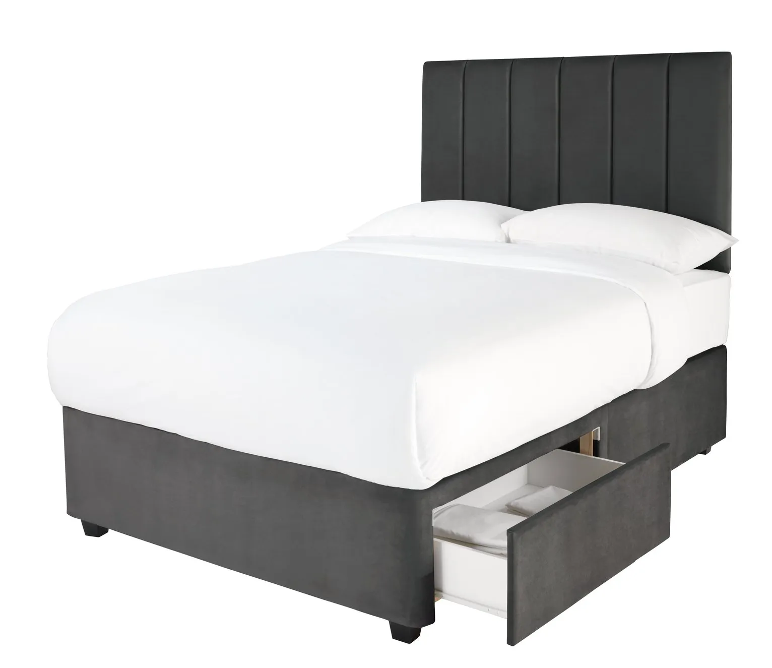 Forty Winks Velvet 1000 Pocket 2Dr Divan Bed Silver-Kingsize