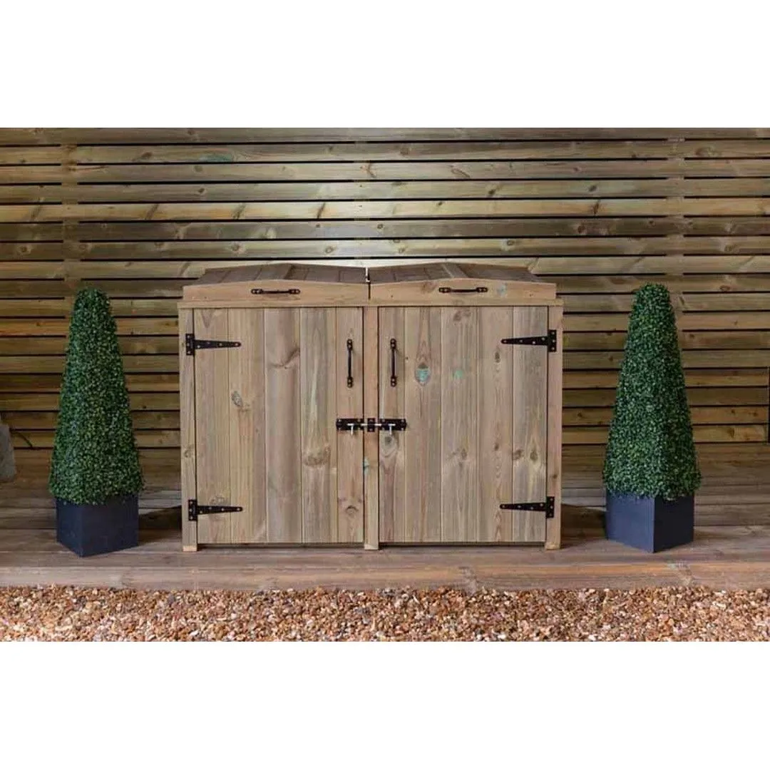 Buttercup Farm Paythorne Dustbin Store Double - Timber - L64 x W122.5 x H88 cm in Brown 3