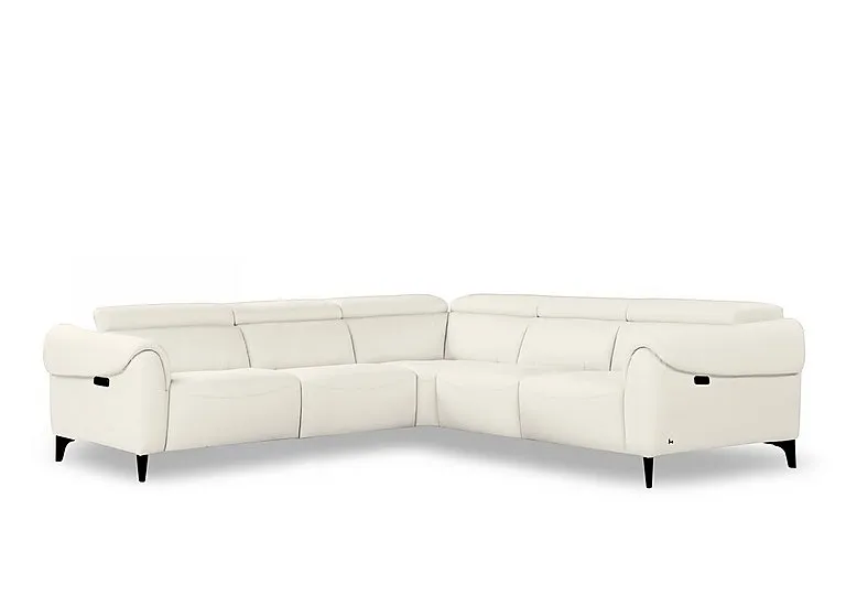 Nicole Large Leather Power Recliner Corner Sofa with Power Headrests and Power Lumbar - Torello Bianco Puro
