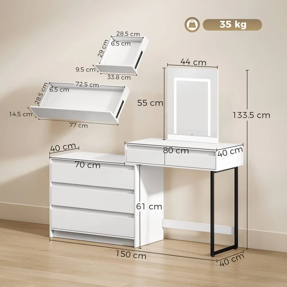 HOMCOM Vanity Makeup Desk LED Mirror Bedroom White 3