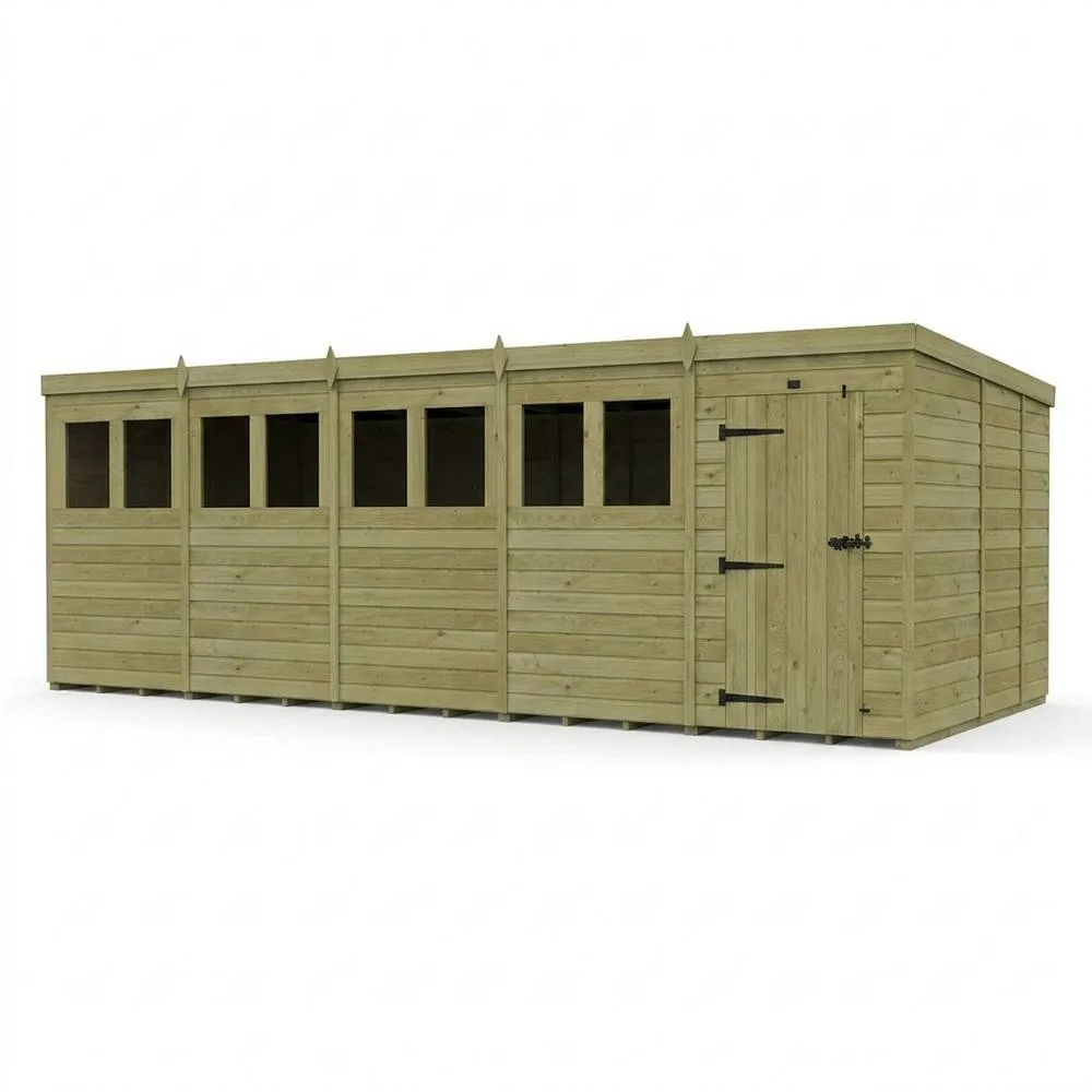 Buttercup Farm 20ft x 9ft Pent Garden Shed Single Door With Windows - Timber in Brown