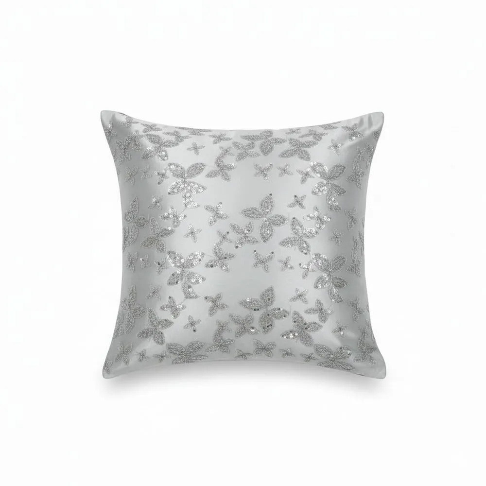 Snug City Butterfly Sequin Cushion Cover Luxury Decorative Throw Cushion in Silver