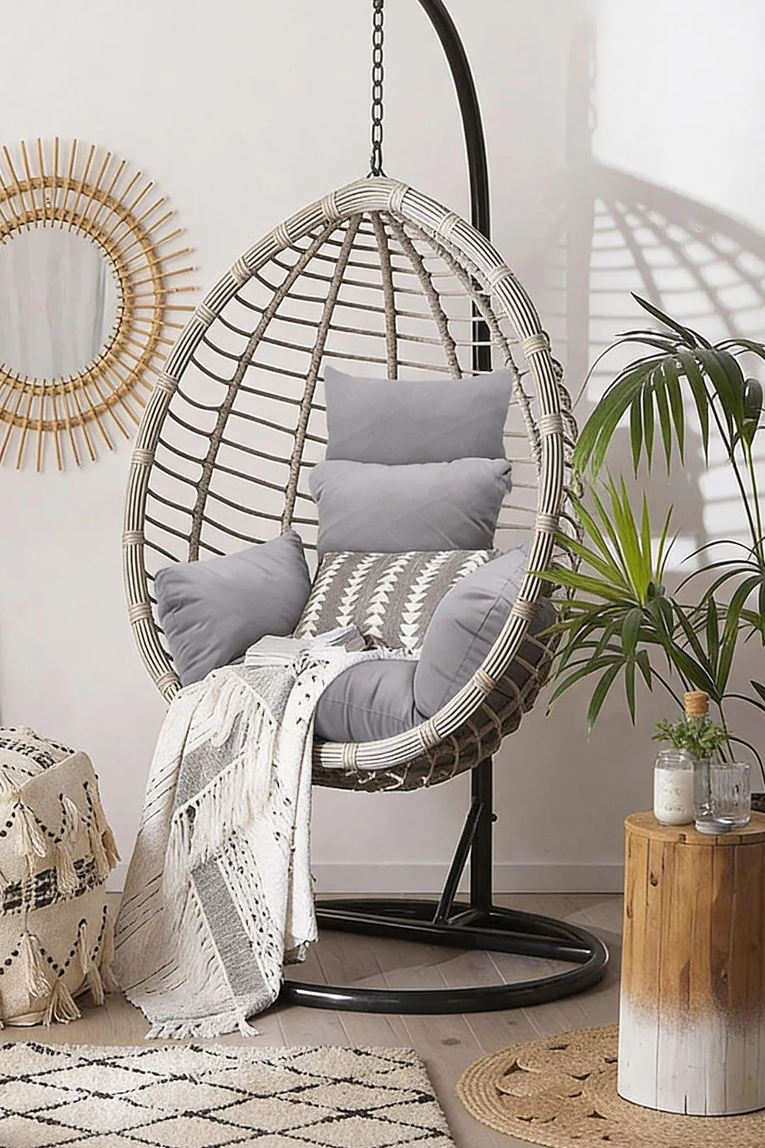 Living and Home Egg Hanging Chair Cushion Hanging Basket Seat Cushion in Grey