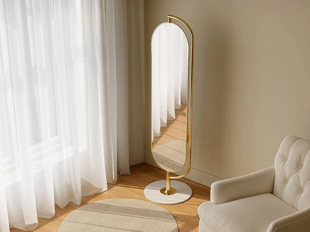 Vente-unique Floor Mirror With Storage & Metal Hooks - W. 45 X H. 172 Cm - Gold