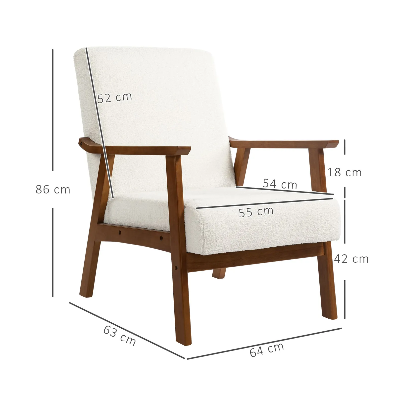 HOMCOM Boucle Accent Chair Armchair W/ Wide Seat for Living Room Bedroom in White 3