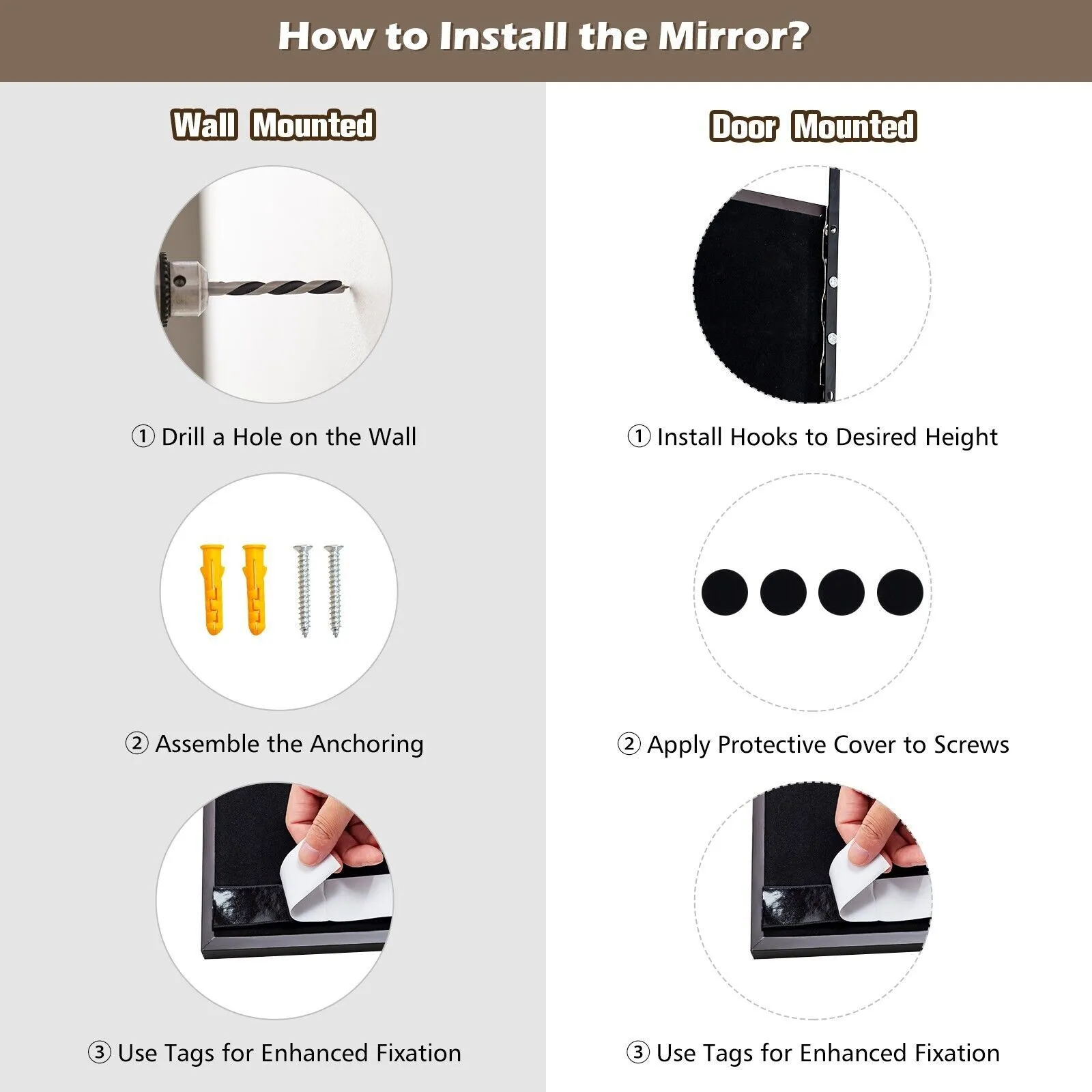 Costway 2 IN1 Full length Mirror Bedroom Over the Door Full Body Mirror Make up in Black 5
