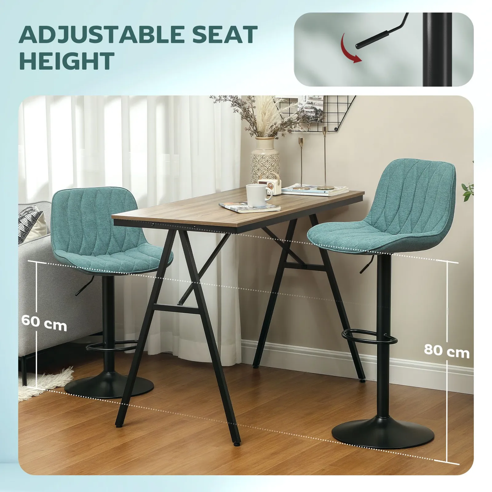 HOMCOM Bar Stools Set of 2, Modern Armless Bar Chairs in Blue 5