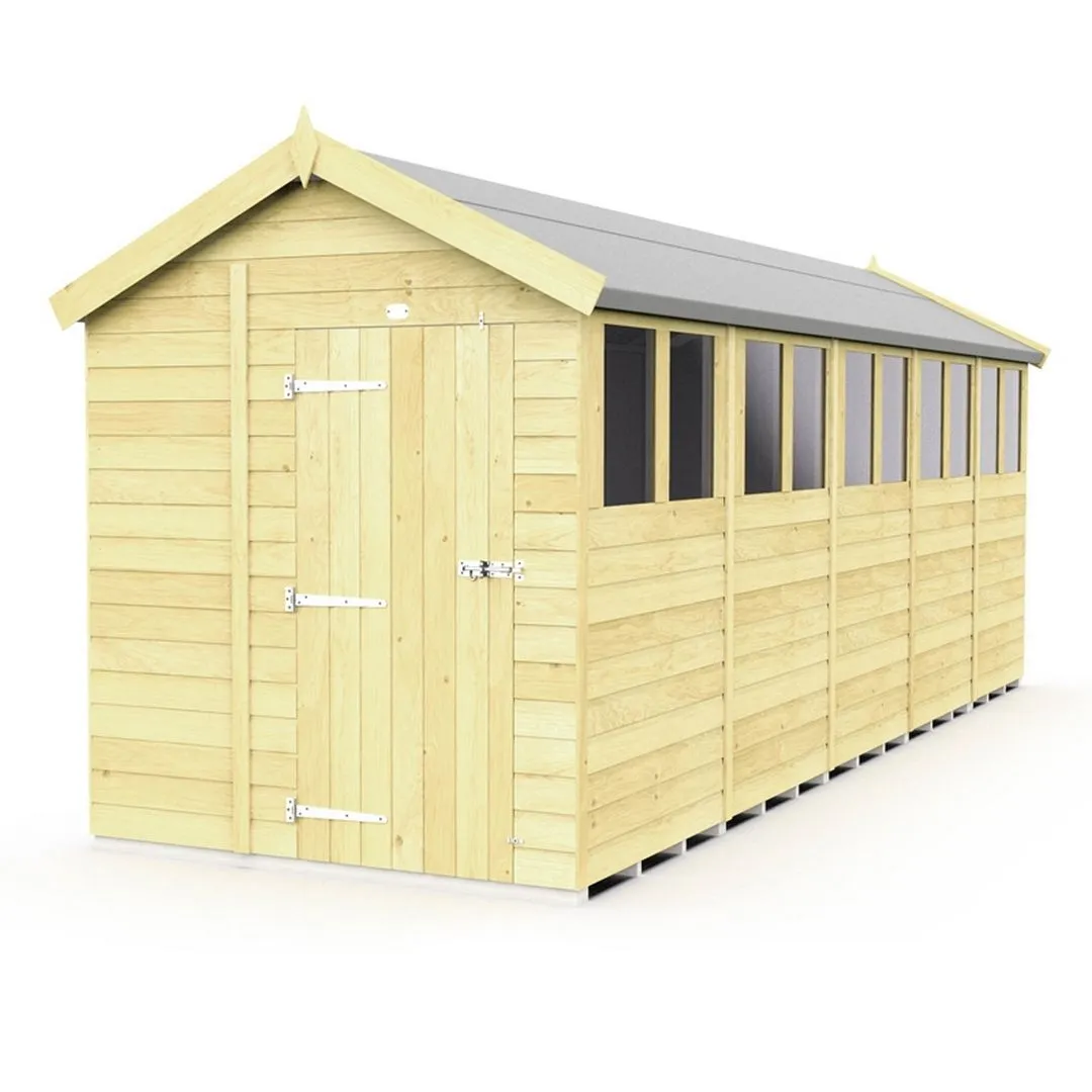 Buttercup Farm 7 x 20 Feet Apex Shed - Single Door W/ Windows - L592 x W214 x H217 cm in Brown