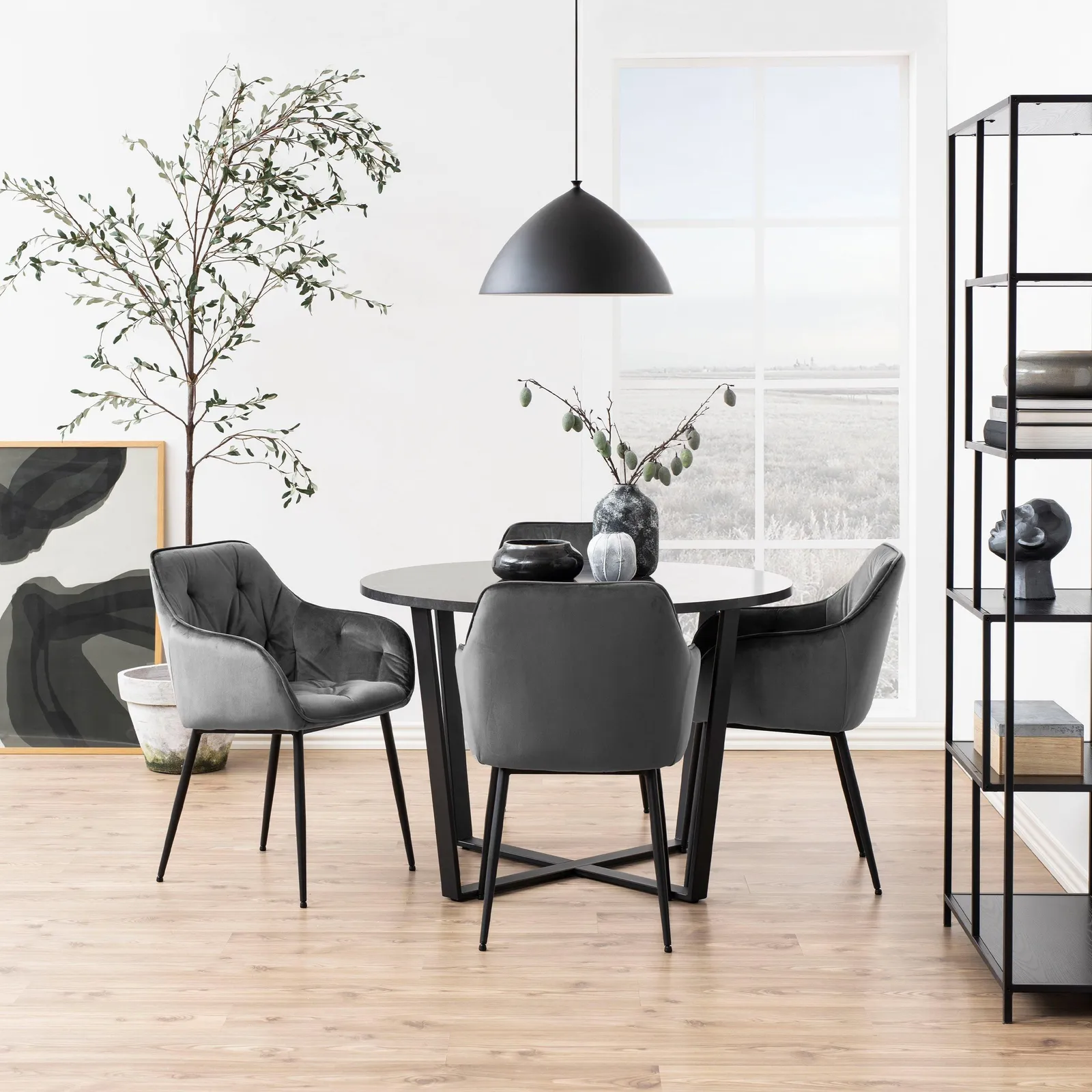 Furniture To Go Amble Round Dining Table with Black Marble Melamine Top & Black Legs 5
