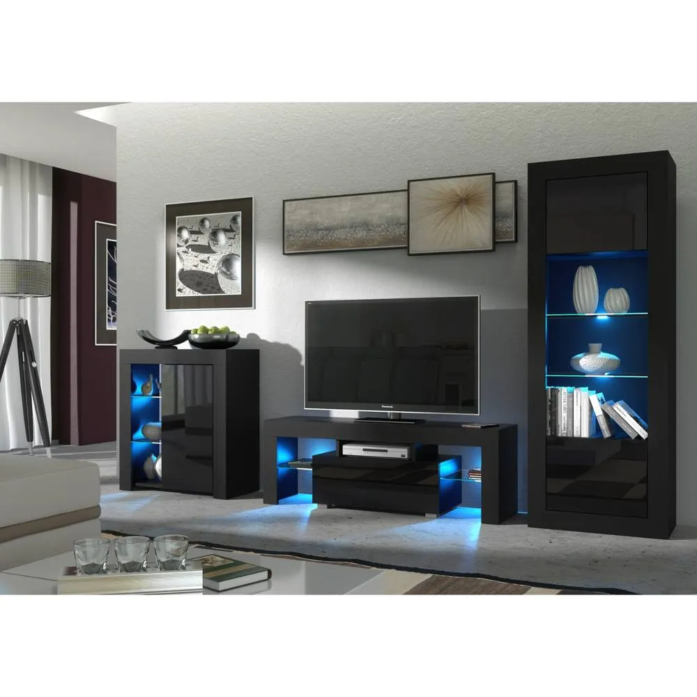 Creative Furniture Floe TV Unit 130cm - Black with Gloss Doors & LED Lights 4