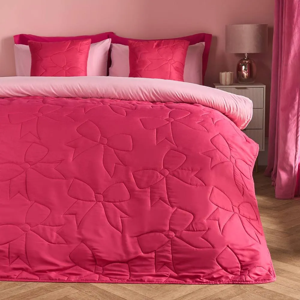 OHS Bows Quilted Throw Pinsonic Blanket Bedspread in Bright Pink