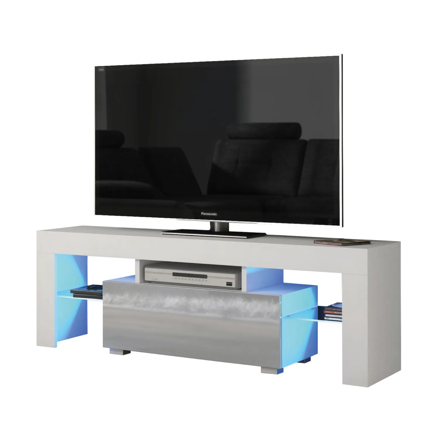 Creative Furniture Floe TV Unit 130cm - A Sleek & Elegant Cabinet with Gloss Doors & LED Lights in Grey 6