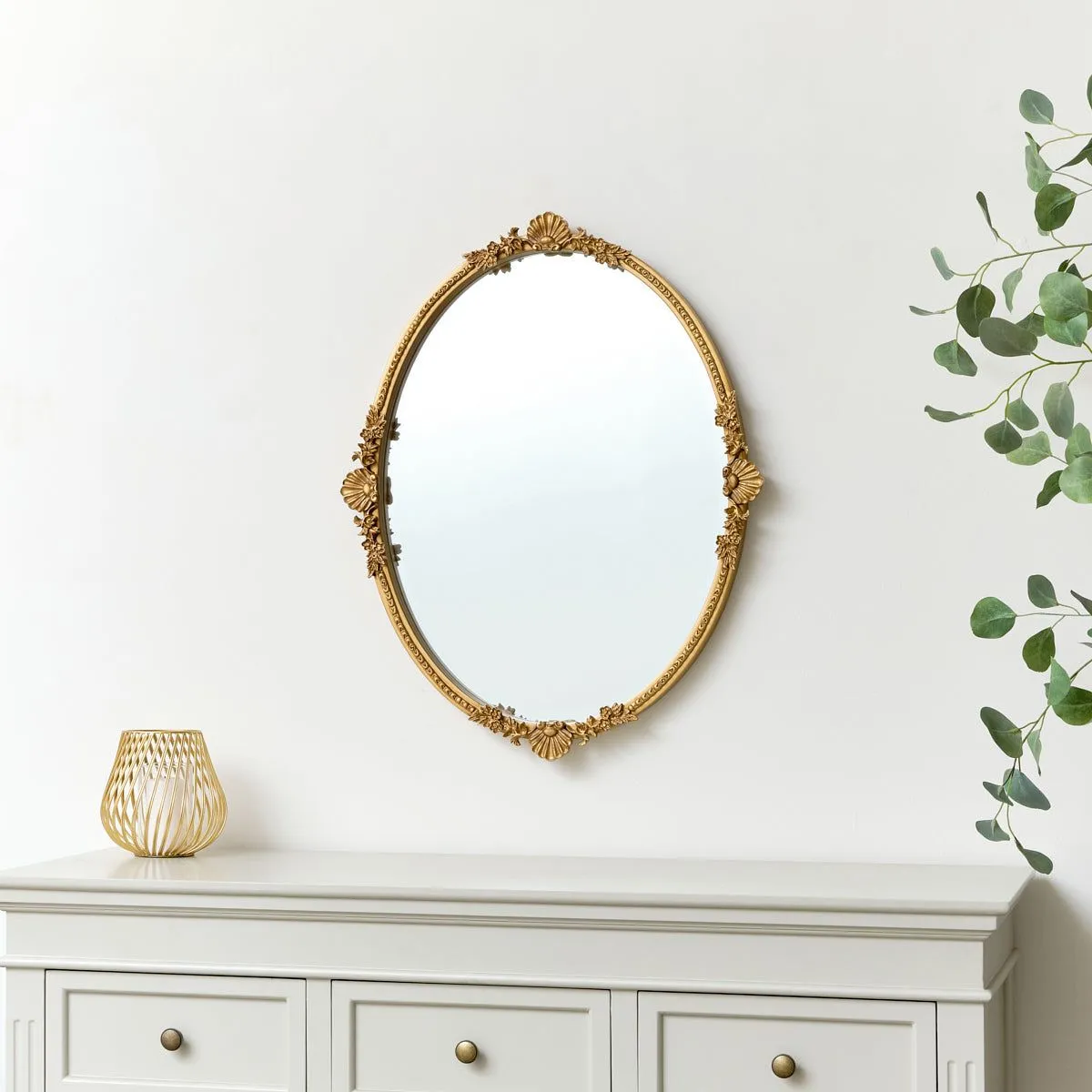 Melody Maison Oval Gold Ornate Wall Mirror 70cm X 56cm