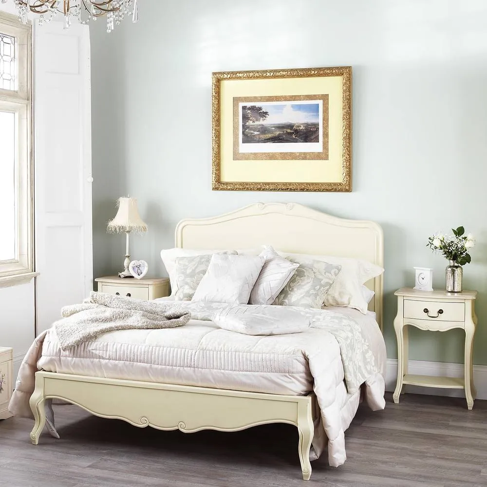 Statement Furniture Juliette French Style 5ft King Size Bed with Wooden Headboard in Ivory 1