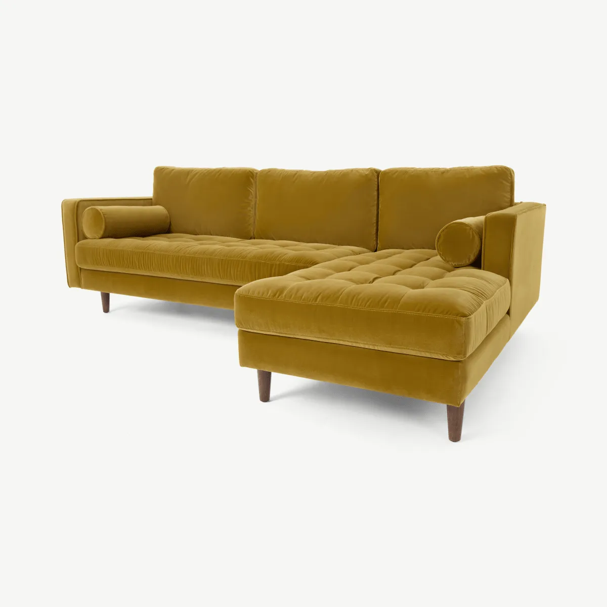 Scott 4 Seater Right Hand Facing Chaise End Corner Sofa, Gold Cotton Velvet